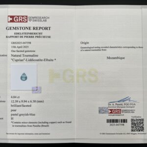 GRS certificate Natural Paraiba tourmaline