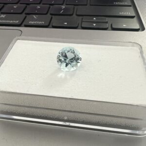 Light blue aquamarine of 2.84 carats with a classic Old European cut on a white background.